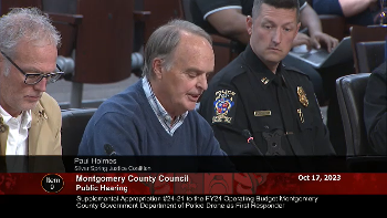 SSJC member Paul Holmes provides oral testimony at Montgomery County Council Public Hearing on October 17